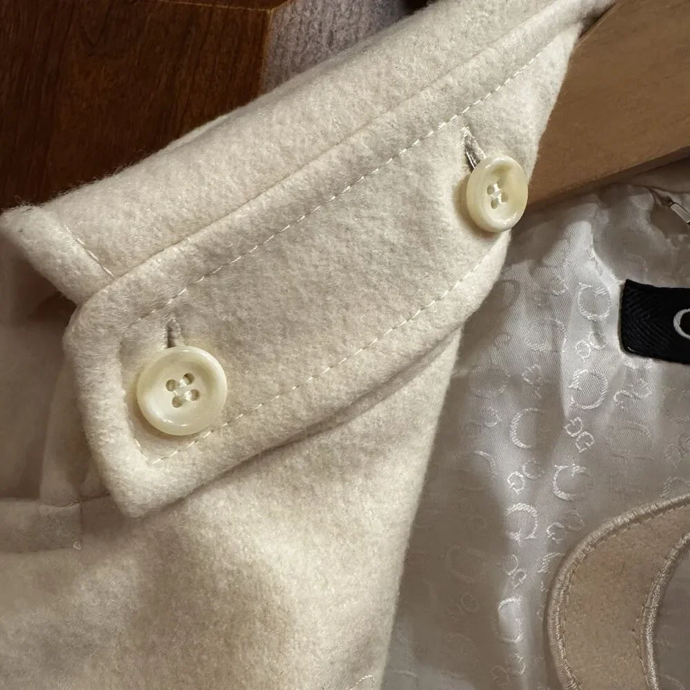 Guess Women’s Wool Blend Cream Pea Coat Double Breasted Size Small - Picture 9 of 16